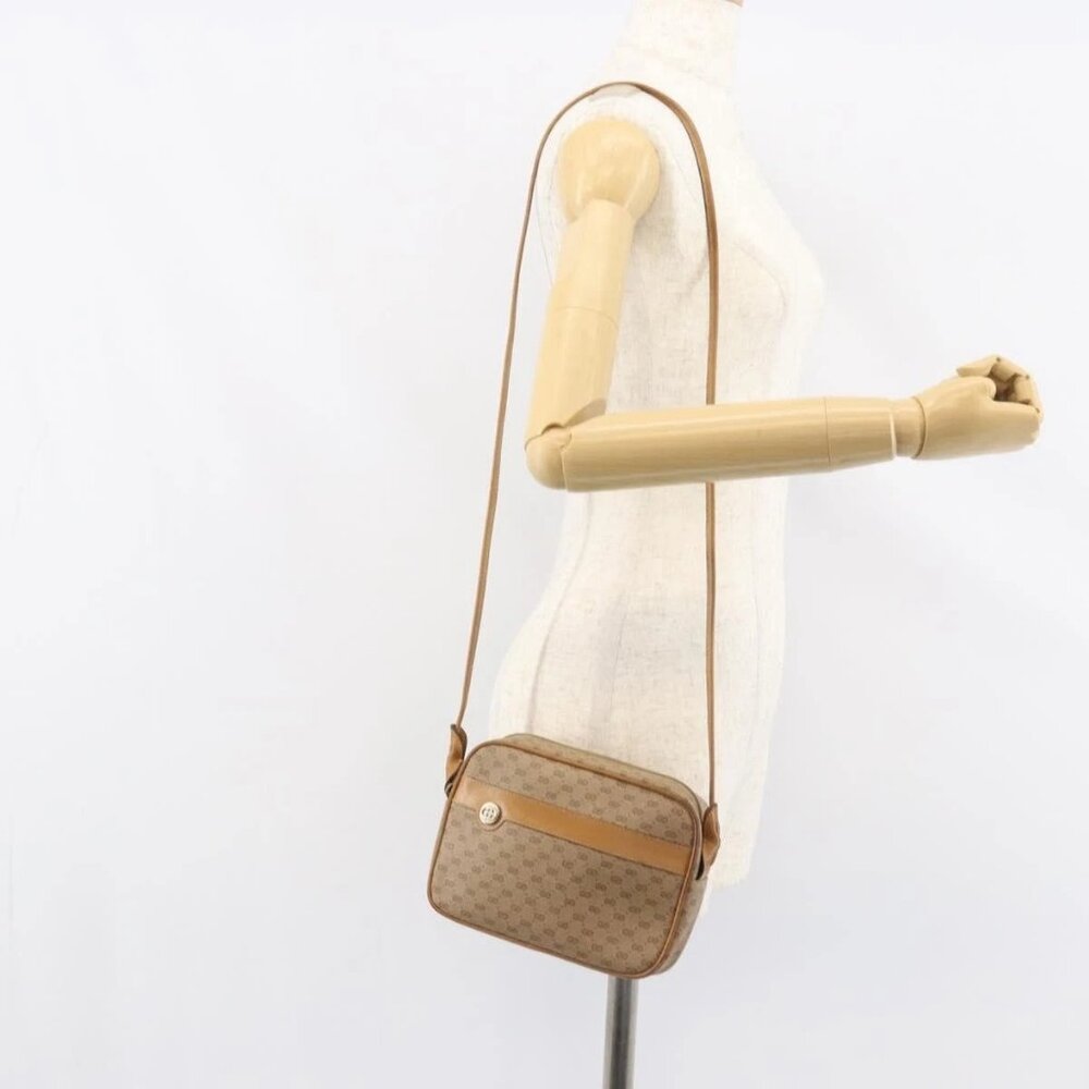 GUCCI Micro GG Supreme Shoulder Bag PVC Beige Gold Auth ka478